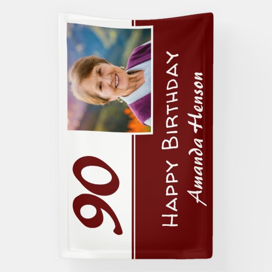 赤い90歳の誕生日パーティー写真用背景 横断幕 (縦)