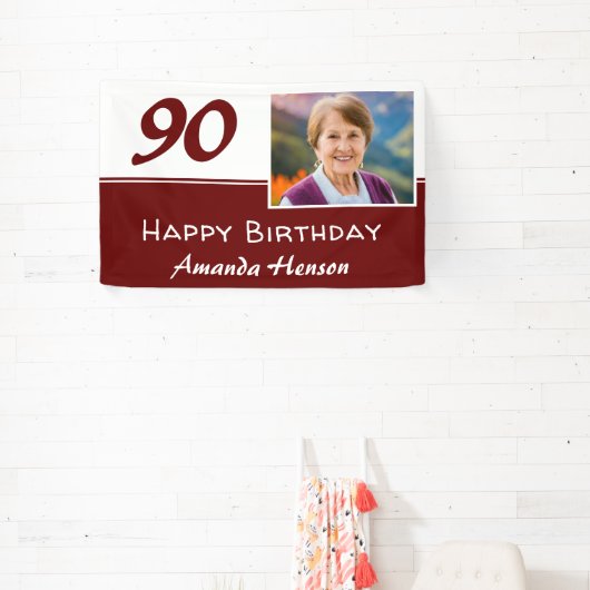 赤い90歳の誕生日パーティー写真用背景 横断幕 (インサイチュ)
