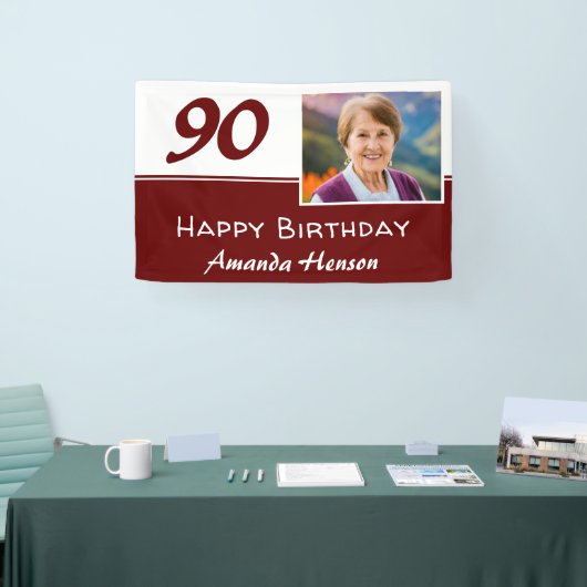 赤い90歳の誕生日パーティー写真用背景 横断幕 (トレードショー)