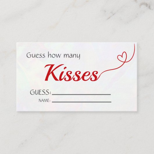 赤い「いくつのキスを推測」ブライダルシャワーゲーム エンクロージャーカード (正面)