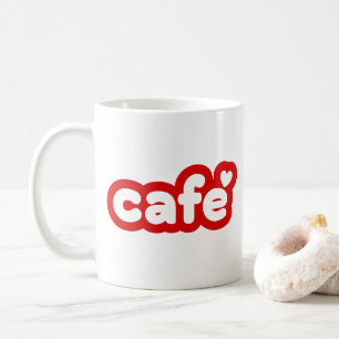 赤い「カフェ」マグカップとハート詳細 コーヒーマグカップ