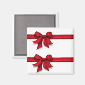 赤い「クリスマス」リボン マグネット (正面/裏面)