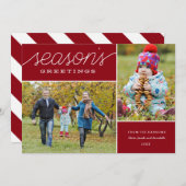 赤い「シーズンの挨拶」写真2枚 シーズンカード (正面/裏面)