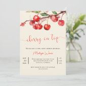 赤い チェリーオントップ 女の子 ベビーシャワー 招待状 (スタンド正面)