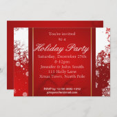赤い、ホワイトゴールドの雪片の休日の冬のパーティー 招待状 (正面/裏面)