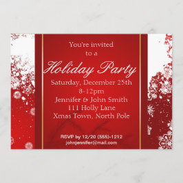 赤い、ホワイトゴールドの雪片の休日の冬のパーティー 招待状