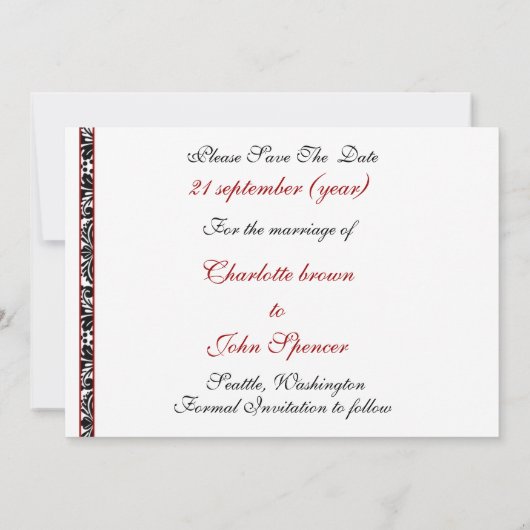 赤い「保存日」発表 招待状 (裏面)