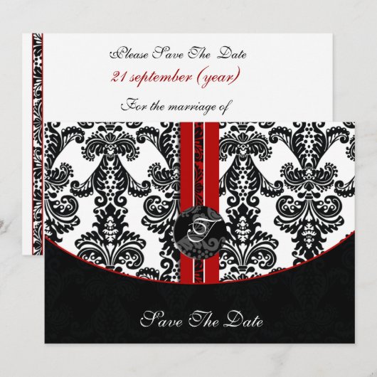 赤い「保存日」発表 招待状 (正面/裏面)