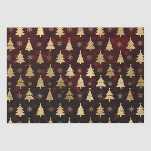 赤い《写真》ぼけ味と金箔クリスマスツリー 薄葉紙 (正面)