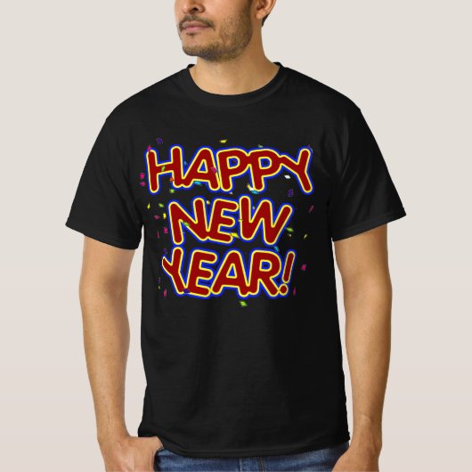 赤い「新年おめでとう」 Tシャツ (正面)