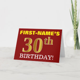 赤い、模造金ゴールドの"第30誕生日"のバースデー・カード カード