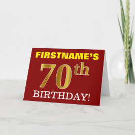 赤い、模造金ゴールドの"第70誕生日"のバースデー・カード カード