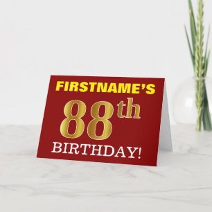 赤い、模造金ゴールドの"第88誕生日"のバースデー・カード カード