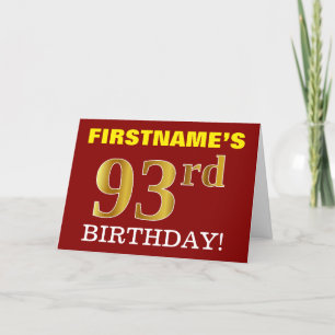 赤い、模造金ゴールドの"第93誕生日"のバースデー・カード カード