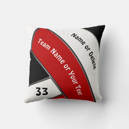 赤い、白黒カスタムなバレーボールのギフトのアイディア クッション (裏面)