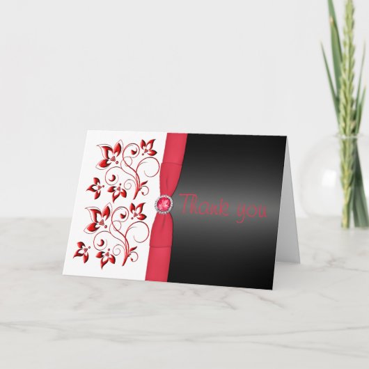 赤い、白黒花のサンキューカード サンキューカード (正面)