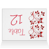 赤い、白黒花のテーブル数カード (内部横(上))