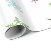 赤い、緑で風変わりな雪片青及びブラウン ラッピングペーパー (ロールコーナー)