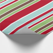 赤い、緑多目的な休日青及びブラウンは縞で飾ります ラッピングペーパー (角)