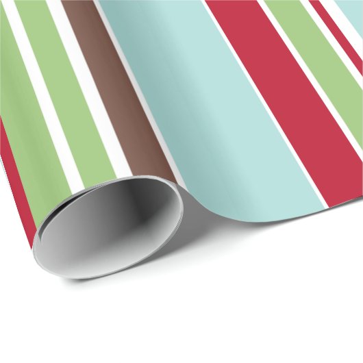 赤い、緑多目的な休日青及びブラウンは縞で飾ります ラッピングペーパー (ロールコーナー)
