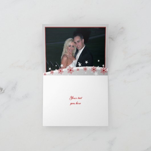 赤い、銀製灰色の冬の結婚式は感謝していしています サンキューカード (内部)