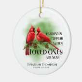 赤い(鳥)ショウジョウコウカンチョウがメモリアル写真に表示 セラミックオーナメント (左)