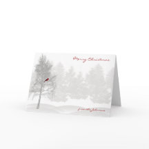 赤い（鳥）ショウジョウコウカンチョウが付いているSnowy白の森林