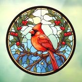 赤い(鳥)ショウジョウコウカンチョウが木のステンドグラスにフェイク止まっている ウィンドウサイン (シート3)