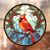 赤い(鳥)ショウジョウコウカンチョウが木のステンドグラスにフェイク止まっている ウィンドウサイン (シート2)