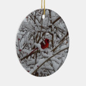 赤い(鳥)ショウジョウコウカンチョウが雪に満ちた木のオーナメント セラミックオーナメント (右)