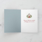 赤い（鳥）ショウジョウコウカンチョウが雪に覆われた松 カード (内部)