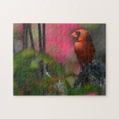 赤い(鳥)ショウジョウコウカンチョウのプロファイル写真鳥 ジグソーパズル (横)