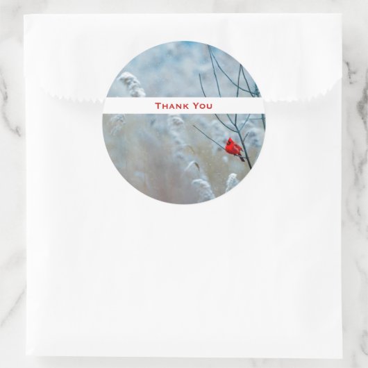 赤い（鳥）ショウジョウコウカンチョウの冬の自然写真ありがとう ラウンドシール (バッグ)