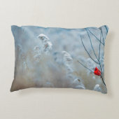 赤い(鳥)ショウジョウコウカンチョウの冬の自然写真クリスマス アクセントクッション (裏面)