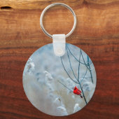 赤い(鳥)ショウジョウコウカンチョウの冬の自然写真クリスマス キーホルダー (正面)