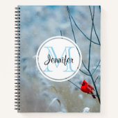 赤い（鳥）ショウジョウコウカンチョウの冬の自然写真クリスマス ノートブック (正面)