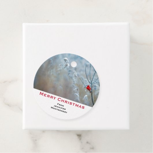 赤い（鳥）ショウジョウコウカンチョウの冬の自然写真クリスマス フェイバータグ (インサイチュ)