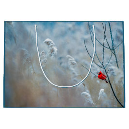 赤い（鳥）ショウジョウコウカンチョウの冬の自然写真クリスマス ラージペーパーバッグ