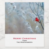 赤い（鳥）ショウジョウコウカンチョウの冬の自然写真クリスマス ワインラベル (シングルラベル)