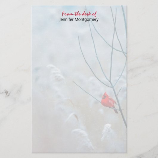 赤い(鳥)ショウジョウコウカンチョウの冬の自然写真クリスマス 便箋 (正面)