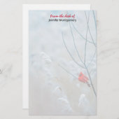 赤い(鳥)ショウジョウコウカンチョウの冬の自然写真クリスマス 便箋 (正面/裏面)