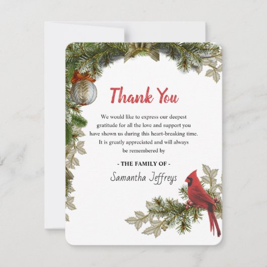 赤い（鳥）ショウジョウコウカンチョウの忌引きありがとう サンキューカード (正面)