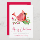 赤い(鳥)ショウジョウコウカンチョウの水の色の写真メリークリスマス シーズンカード (正面/裏面)