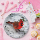 赤い（鳥）ショウジョウコウカンチョウの羽毛と羽毛 ペーパープレート (パーティー)