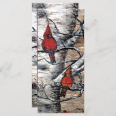 赤い（鳥）ショウジョウコウカンチョウの鳥が樺の木の木のカードに止まった (正面/裏面)