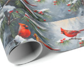 赤い（鳥）ショウジョウコウカンチョウの鳥と野生の森の果実 ラッピングペーパー (ロールコーナー)
