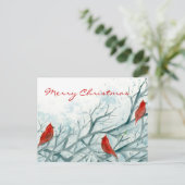 赤い（鳥）ショウジョウコウカンチョウの鳥の冬の木はクリスマスを楽しむ シーズンポストカード (スタンド正面)