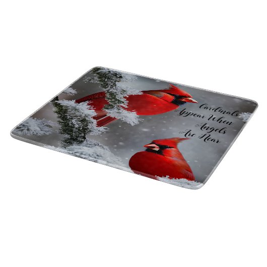 赤い（鳥）ショウジョウコウカンチョウの鳥の天使が板の近くにいる カッティングボード (角)