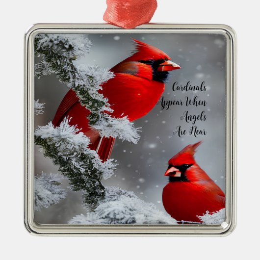 赤い（鳥）ショウジョウコウカンチョウの鳥の天使は記憶の近くにいる メタルオーナメント (正面)