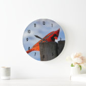 赤い（鳥）ショウジョウコウカンチョウオンウッドスタンプ ラージ壁時計 (ホーム)